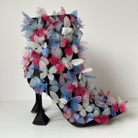 Azalea Wang Women’s Black Butterfly Embellished Heeled Boots Shoes Size 7.5 - Picture 3 of 12